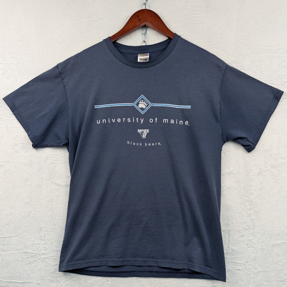 VTG University of Maine Fruit of the Loom T-Shirt Men's L Blue Black Bears Y2K